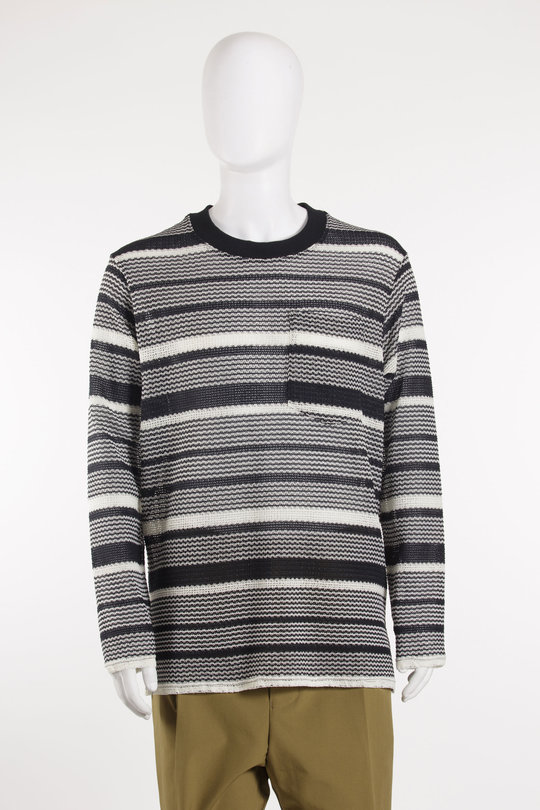 Pullover CREW NECK 252_MJP010_BLKTBLK BLANKET CROCHET blk/ wht, SONG FOR THE MUTE