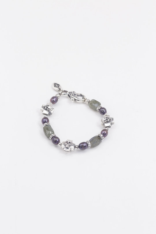 Armband Silver Skull Crosses Rock 288.87 black pearls Labradorit, ELFCRAFT