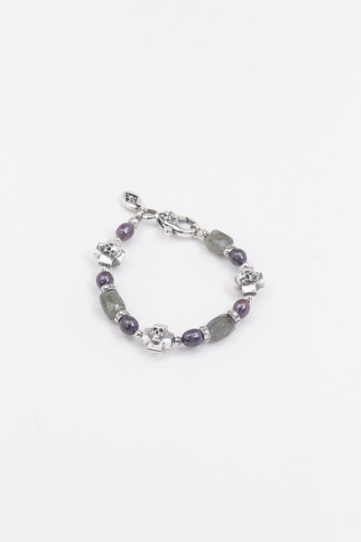 Armband Silver Skull Crosses Rock 288.87 black pearls Labradorit, ELFCRAFT